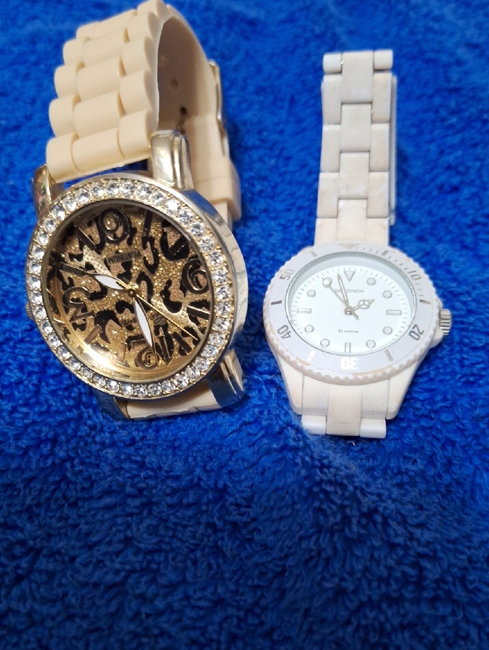 Geneva Women's Beige and White Fashion Watch Duo with Crystal Accent